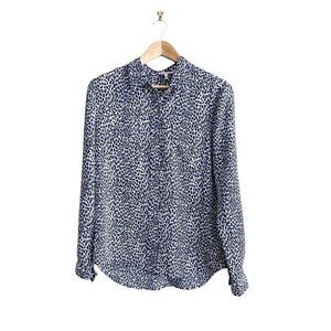Juicy Couture Blouse Blue Black Leopard Women's M Button Up Long Sleeve Top